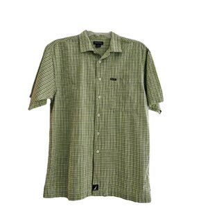 Nautica - Men`s Short Sleeve Button Down Green-Black Plaid Collar Shirt Size L